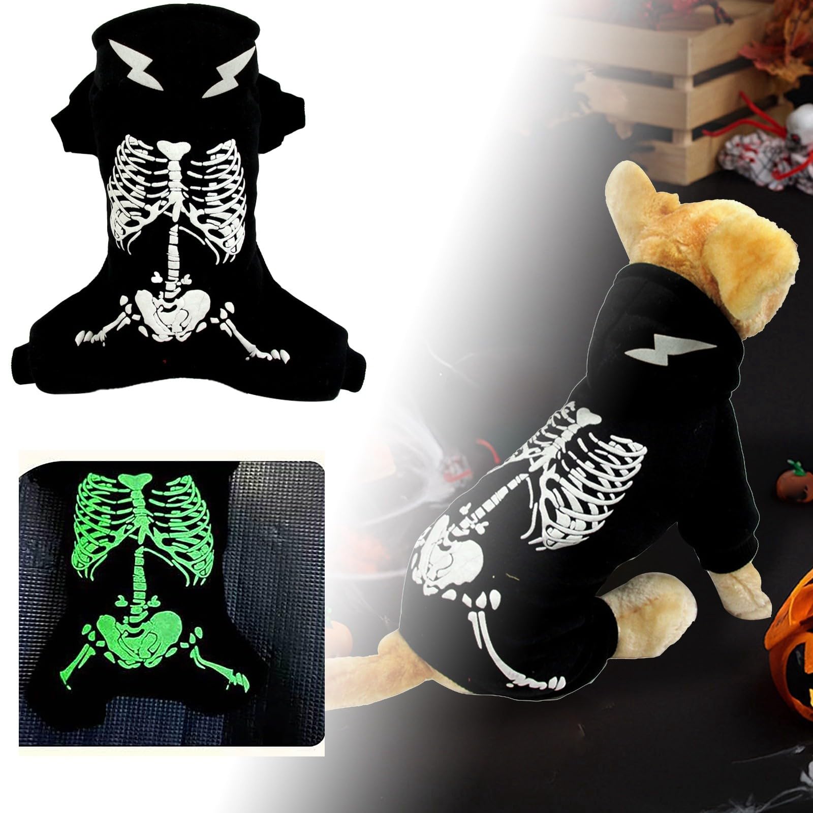 Costume Squelette Pour Chien Grandes Tailles - Déguisement Halloween Noël Confortable Et Respirant