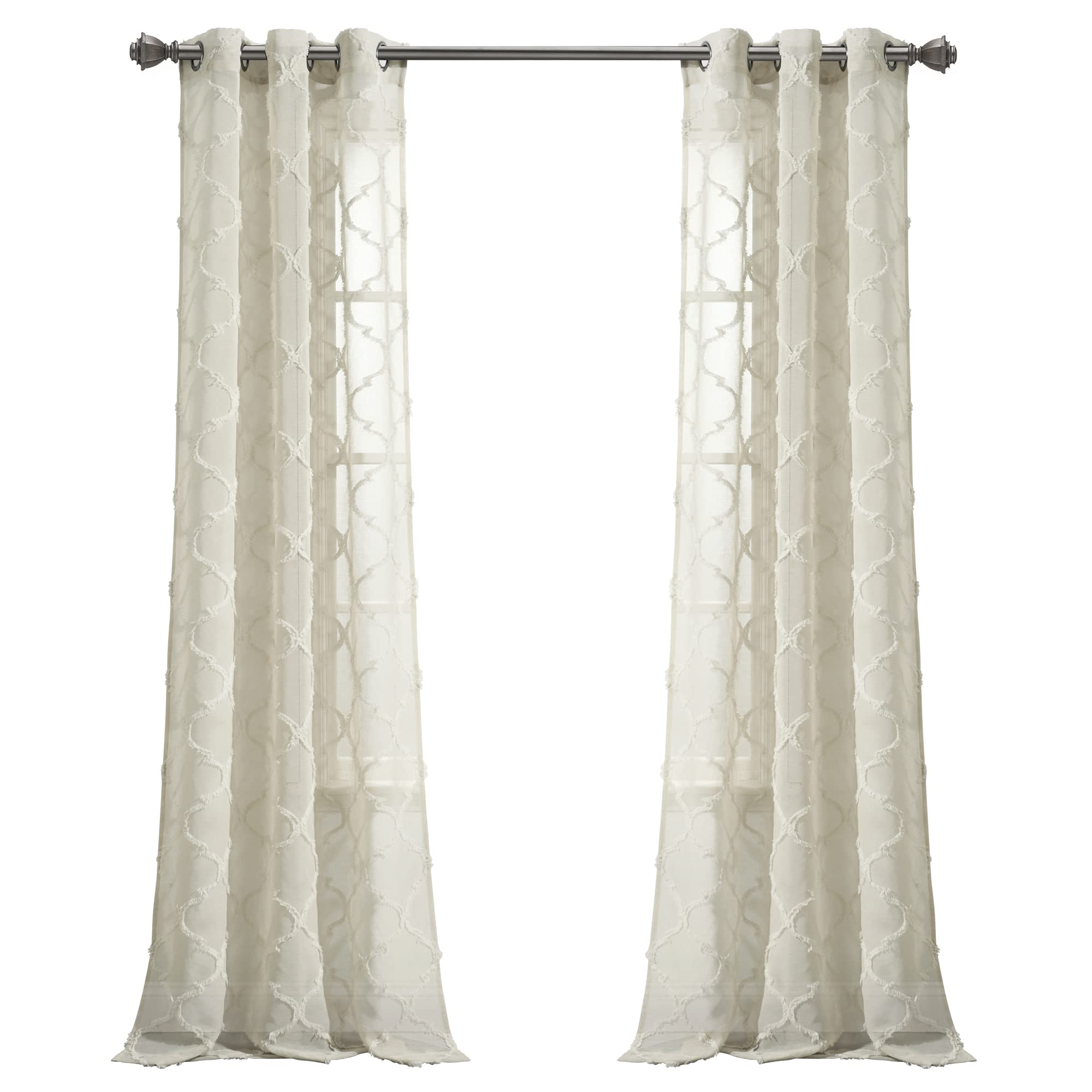 Lush Decor Avon Paire de Rideaux Transparents à œillets en Treillis Neutre, 213,4 cm de Long x 96,5 cm de Large