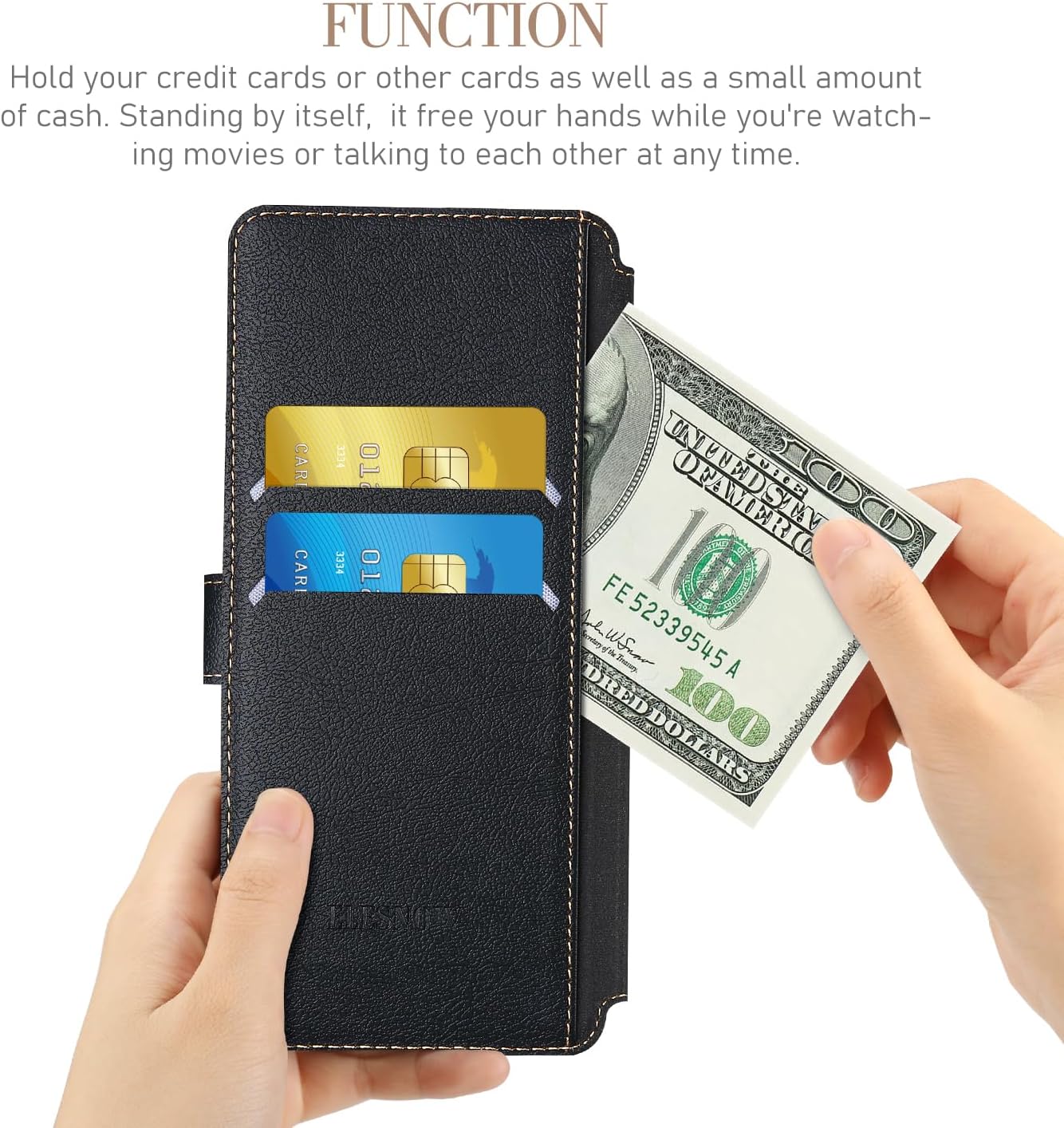 ELESNOW Wallet Case for iPhone 15 Pro Max Phone Case, PU Leather Flip Folio Card Holder Stand Magnetic Cover for Apple iPhone 15 Pro Max, Black