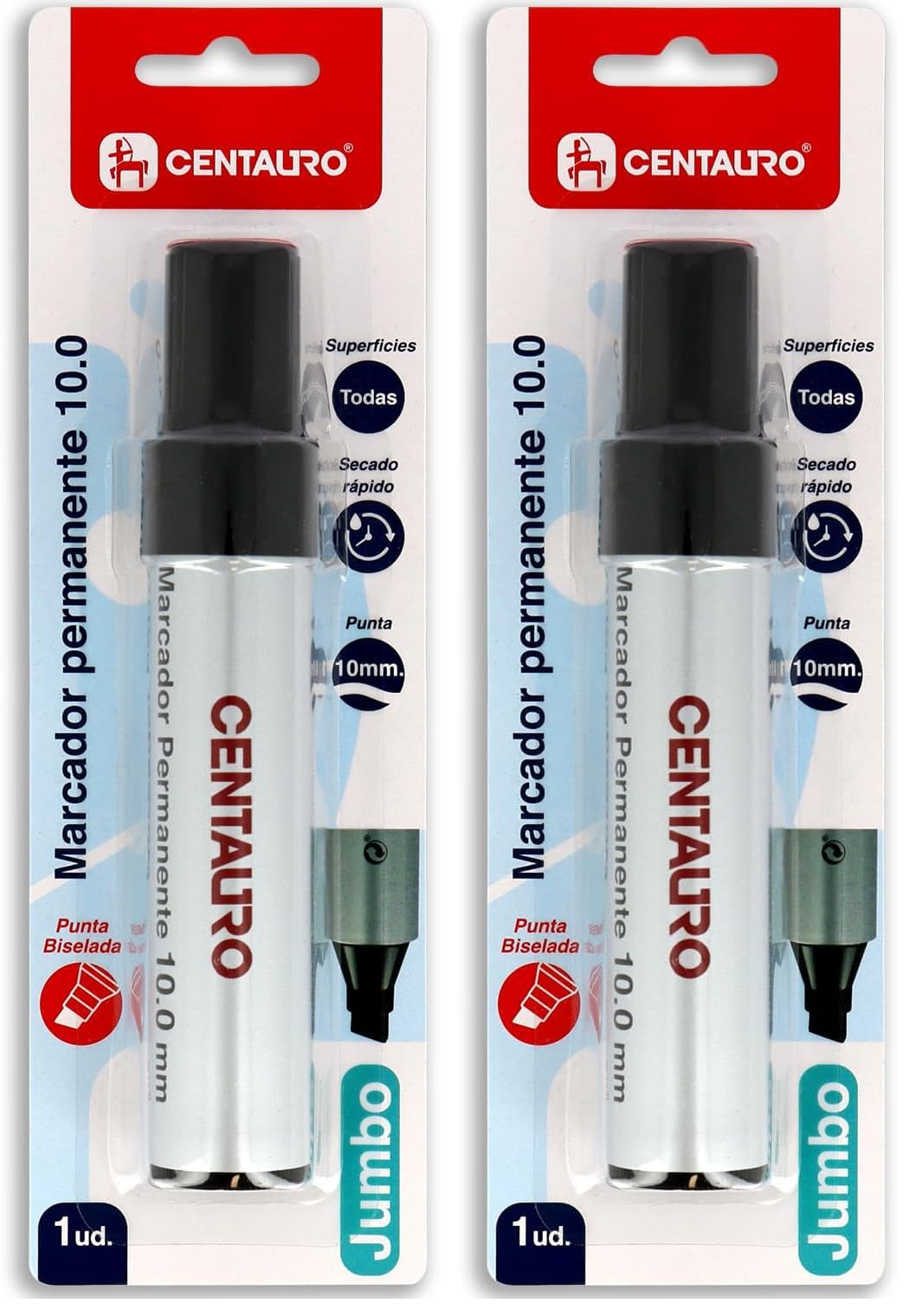 Centauro - Rotulador Permanente Grueso, Negro, Punta Biselada 10mm, Tinta Base Aceite, Secado Rápido, Apto Todas Superficies, Metal, Cristal, Estaño, Plastico, Film Fotográfico, Madera, Papel y Cartón