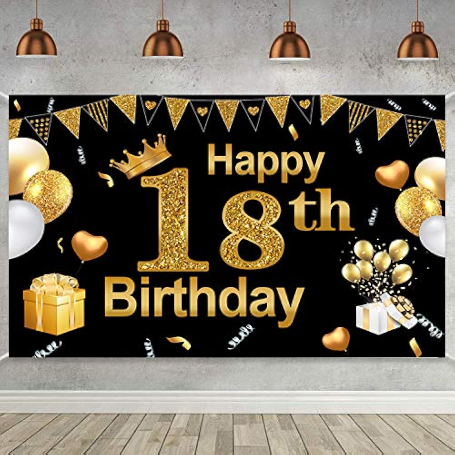 Felice 21 ° compleanno festa decor sfondo oro nero glitter