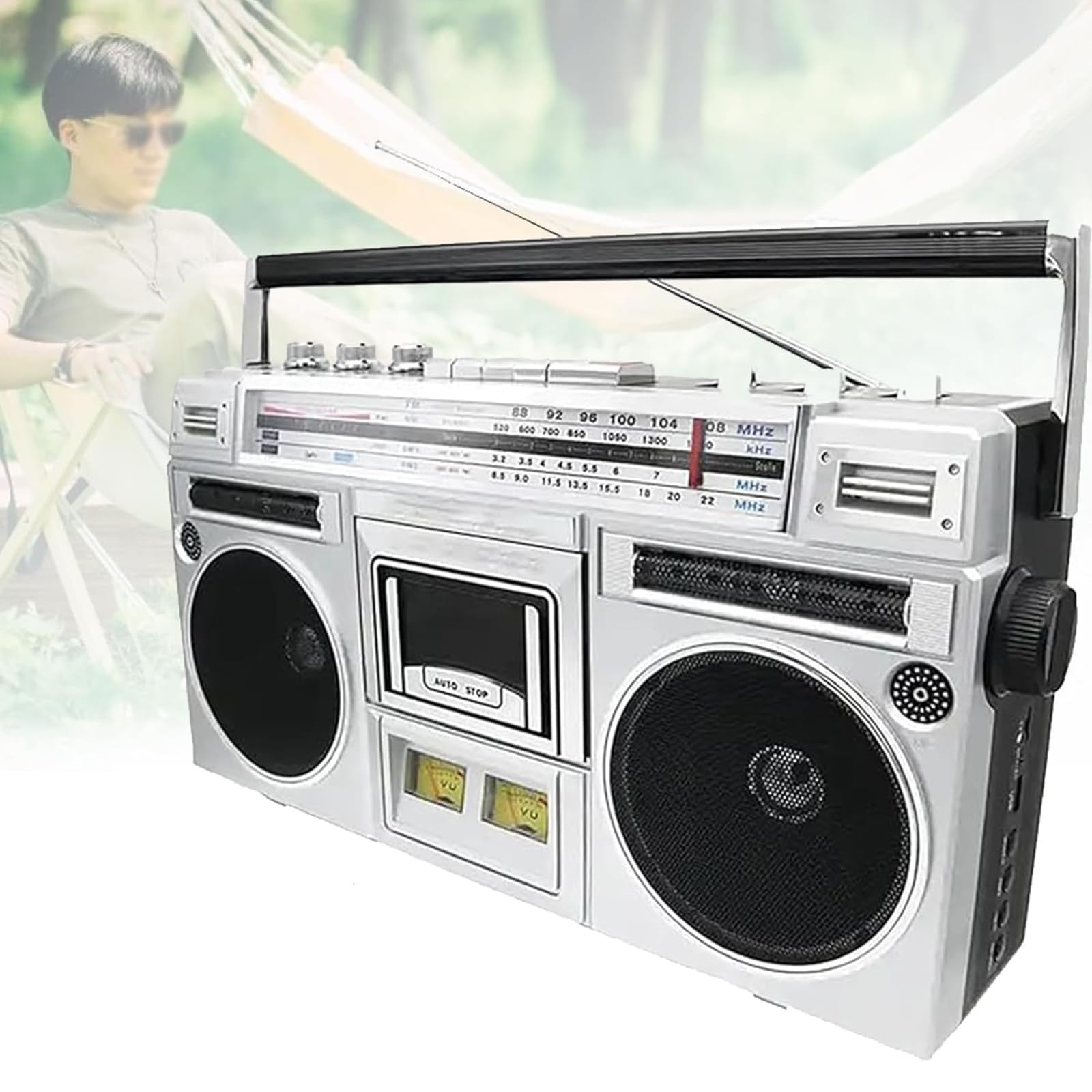 Portable Cassette Boombox, Classic 80s Style Retro Cassette
