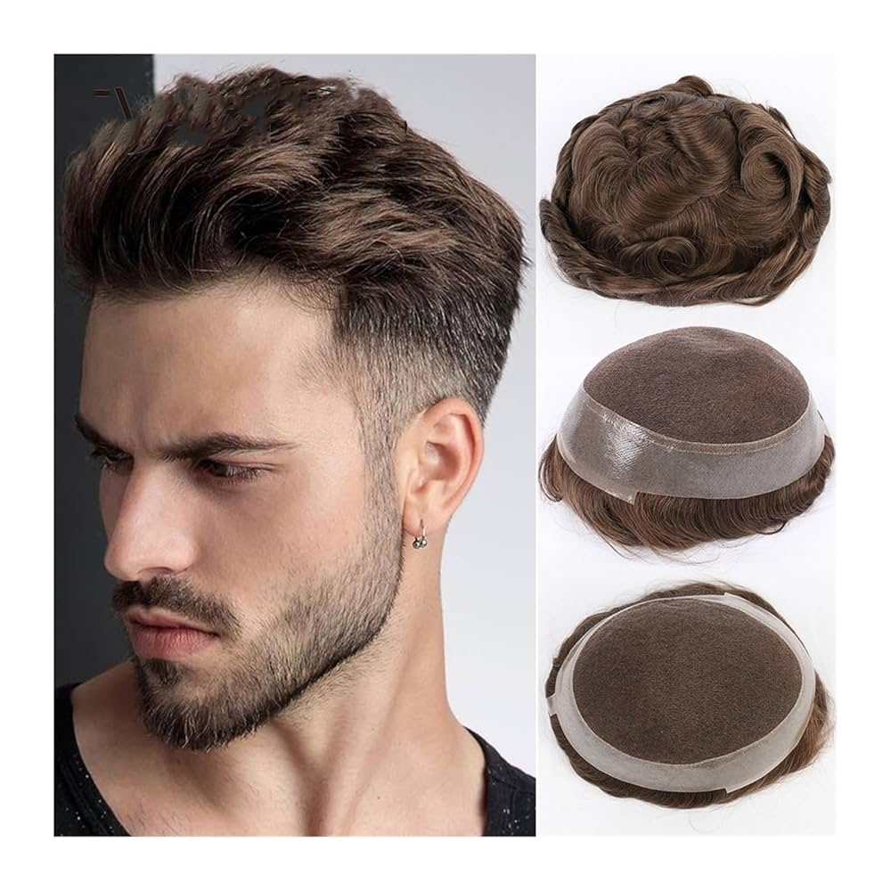 Amazon.com : HEAIQI Men Wig Breathable Men's Toupee Indian Human Hair Pieces Swiss Lace and PU Around Prosthesis Male Wig Double Knot Wave Hair Replacement System Toupee Mens Wigs(6 inches-#4-100%-Free-6x8) : Beauty