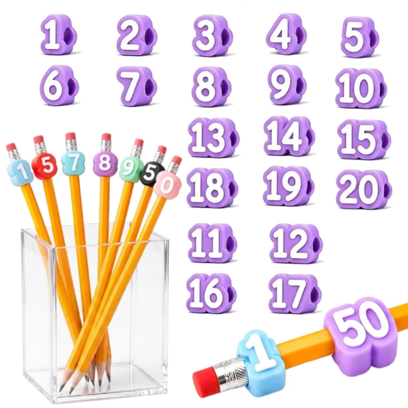 Numbered Pencil Toppers 1-20, 20Pcs Reusable Classroom Pencils Labels, Number Pencil Toppers for Classroom Organization and Supply Tracking Station, Reusable Number Tags for Teacher Supplies
