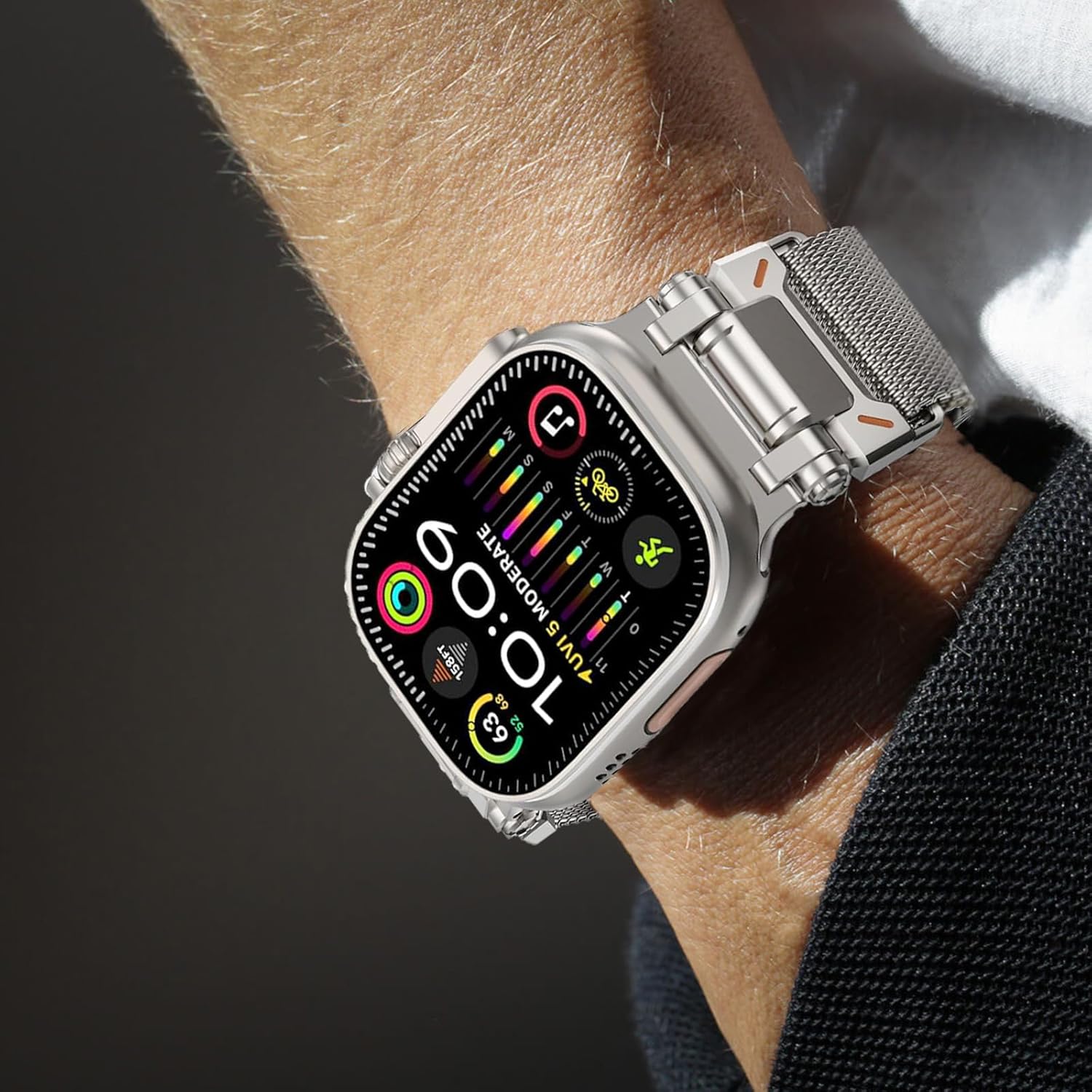 WINGLE Milanese Loop for Apple Watch Band Ultra 3/2/1 Band Ultra 49mm Series 11 10 46mm 45mm 44mm 42mm SE 3/2/1 9 8 7 6 5 4 3 2 1 Men, Magnetic Mesh Bands Stainless Steel Metal Connector iWatch Strap - Image 6