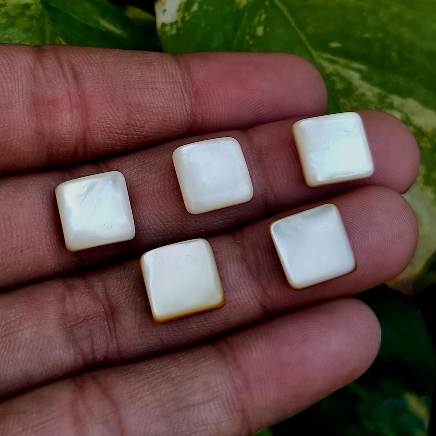 Mother of Pearl Square Cabochons – Natural Flat Back Calibrated Gemstone Lot for Handmade Jewelry Making – Smooth White Shell Stones in 5mm to 20mm Sizes – DIY Craft & Design Supplies - 10 Piece Set