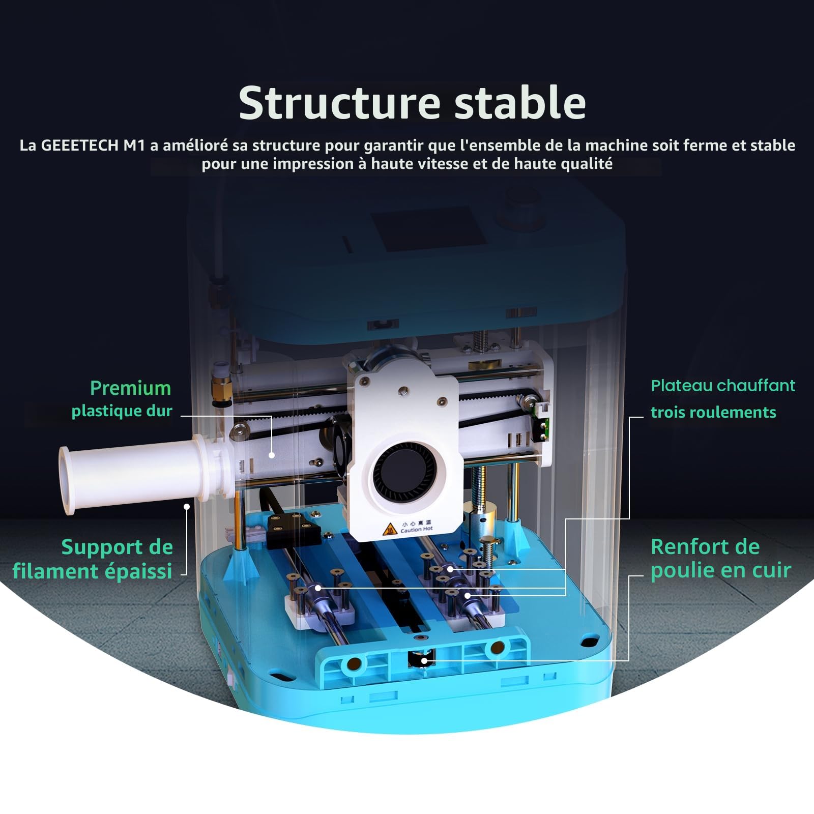 GEEETECH M1 Mini Imprimante 3D, imprimante 3D à extrudeuse à entraînement Direct 250 mm/s pour débutants avec écran Couleur, Trois Ventilateurs de Refroidissement, détection de Rupture de Filament