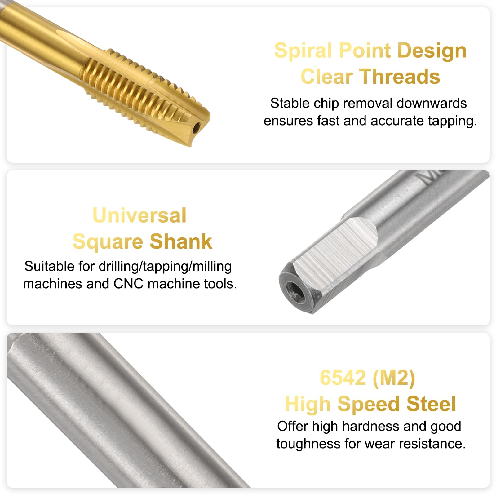 QUARKZMAN M12 x 1.75 H2 Metric Spiral Point Thread Tap, 130mm (5.1") Extra Long Screw Tap Threading Tapping Tool, Titanium Coated 6542 High Speed Steel Machine Taps Tapping Bit