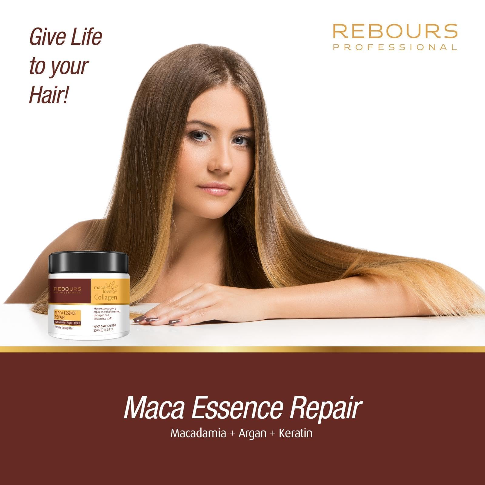 REBOURS Mascarillas de tratamiento capilar con colágeno, tratamiento acondicionador profundo para cabello seco y dañado, aceite de argán e ingredientes naturales, hidratación y reparación del cuidado 6