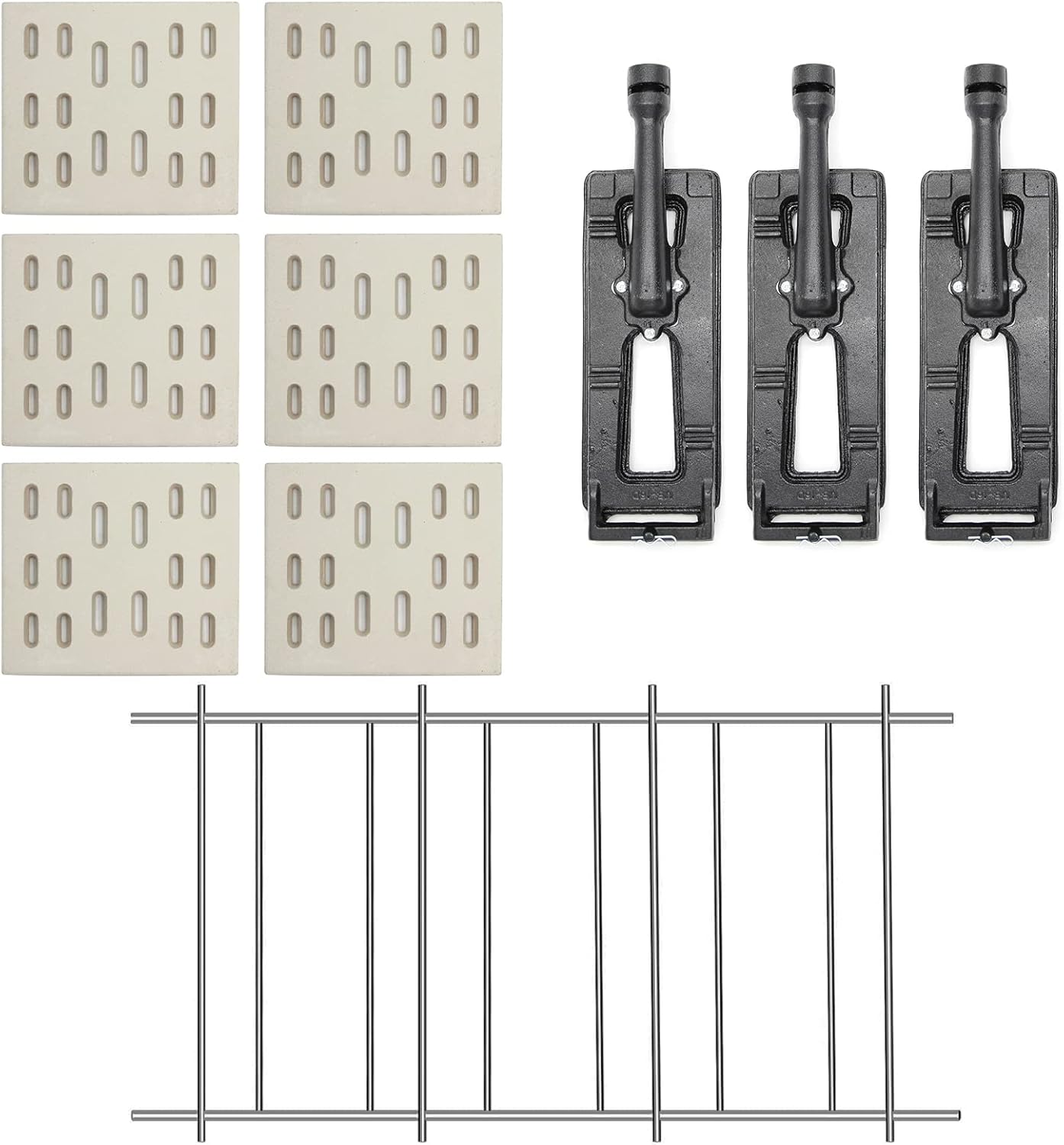 Hongso 8" x 7.25" Ceramic Radiant Heat Plate Briquette Holder Grate and 16" Cast Iron Burner Replacement Parts for Members Mark Y0101XC, Grand Hall Y0660 Grills