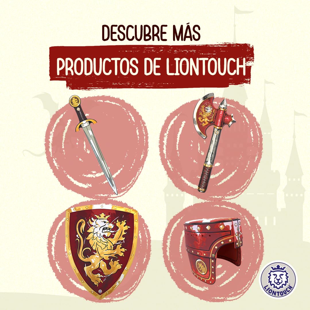 Liontouch - Capa Roja de Caballero Noble, Talla Única, Niños Edades de 3-8 Años | Juguete de Espuma Duradera de Tema Medieval de León Dorado | Accesorio para Disfraces Elegantes y Trajes Reales