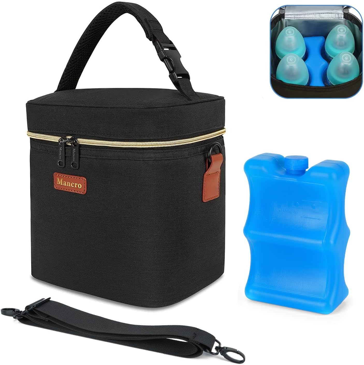 Mancro Breastmilk Cooler Bag Travel, Fits 4 Baby Bottles Up to 9 Ounce, Baby ...