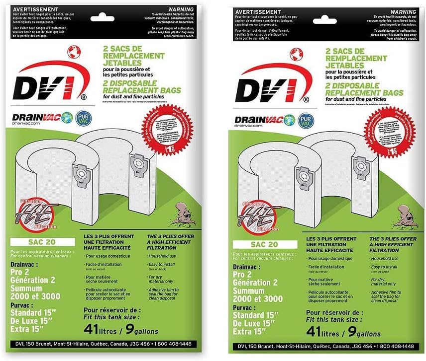 DrainVac SAC20 9 Gallon Side Fill Disposable Vacuum Bags (2 Pack