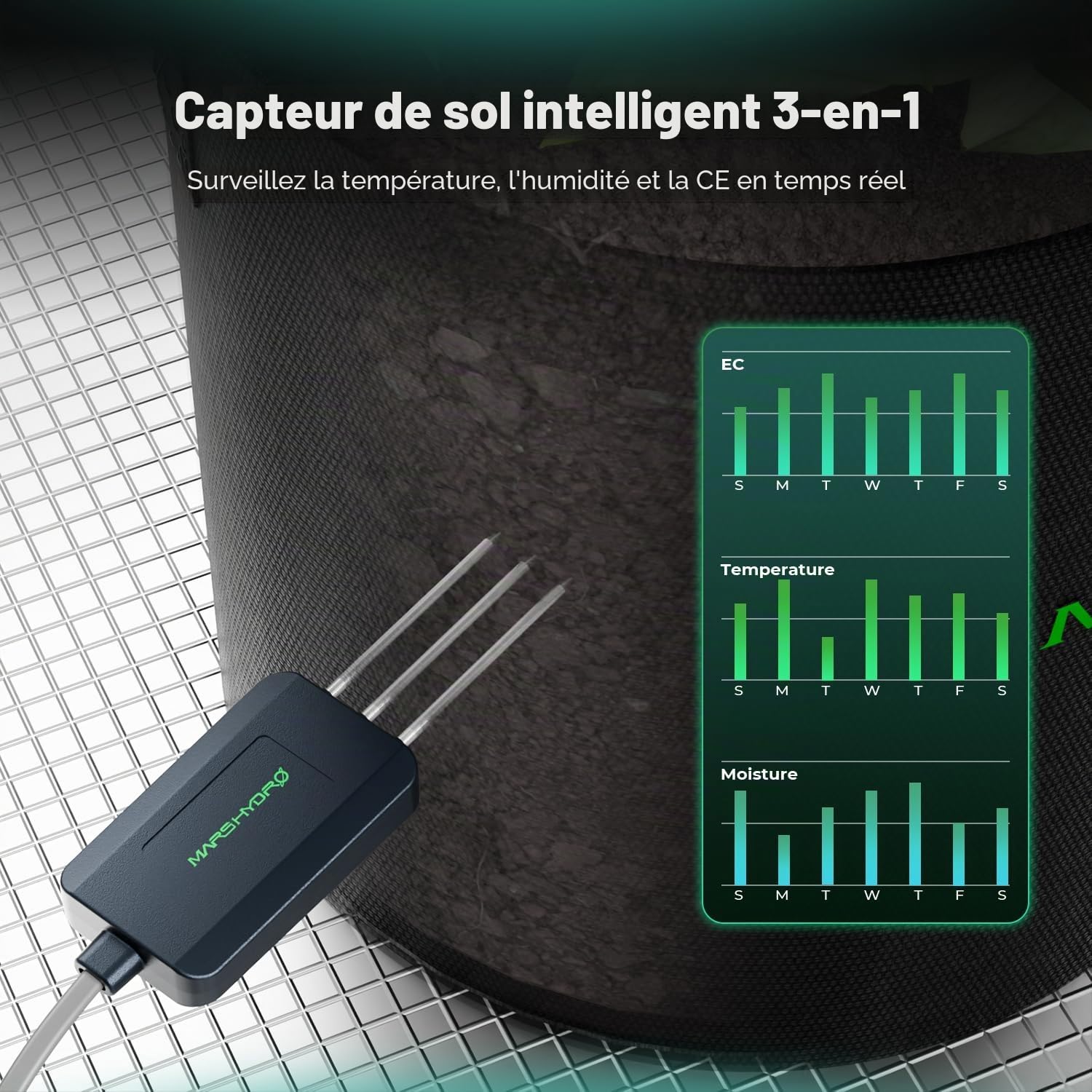 MARS HYDRO Kit de capteurs de plantes : capteurs PPFD, CO₂ et de sol pour iControl & iHub-Pro. Surveillance et contrôle précis de l'environnement pour la culture intérieure