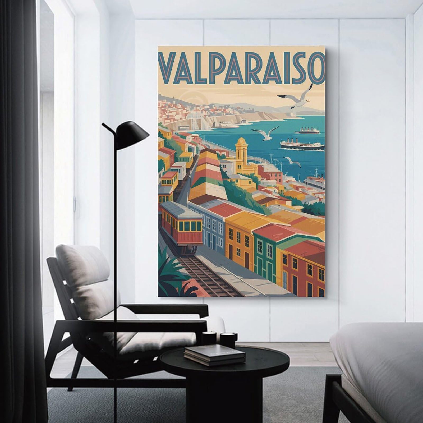 Junmoney Room Decor Wall Art Valparaiso Travel, 20x30inch(50x75cm), for Gallery Wall Layouts in Home Or Office, Home Wall Art for Statement Displays