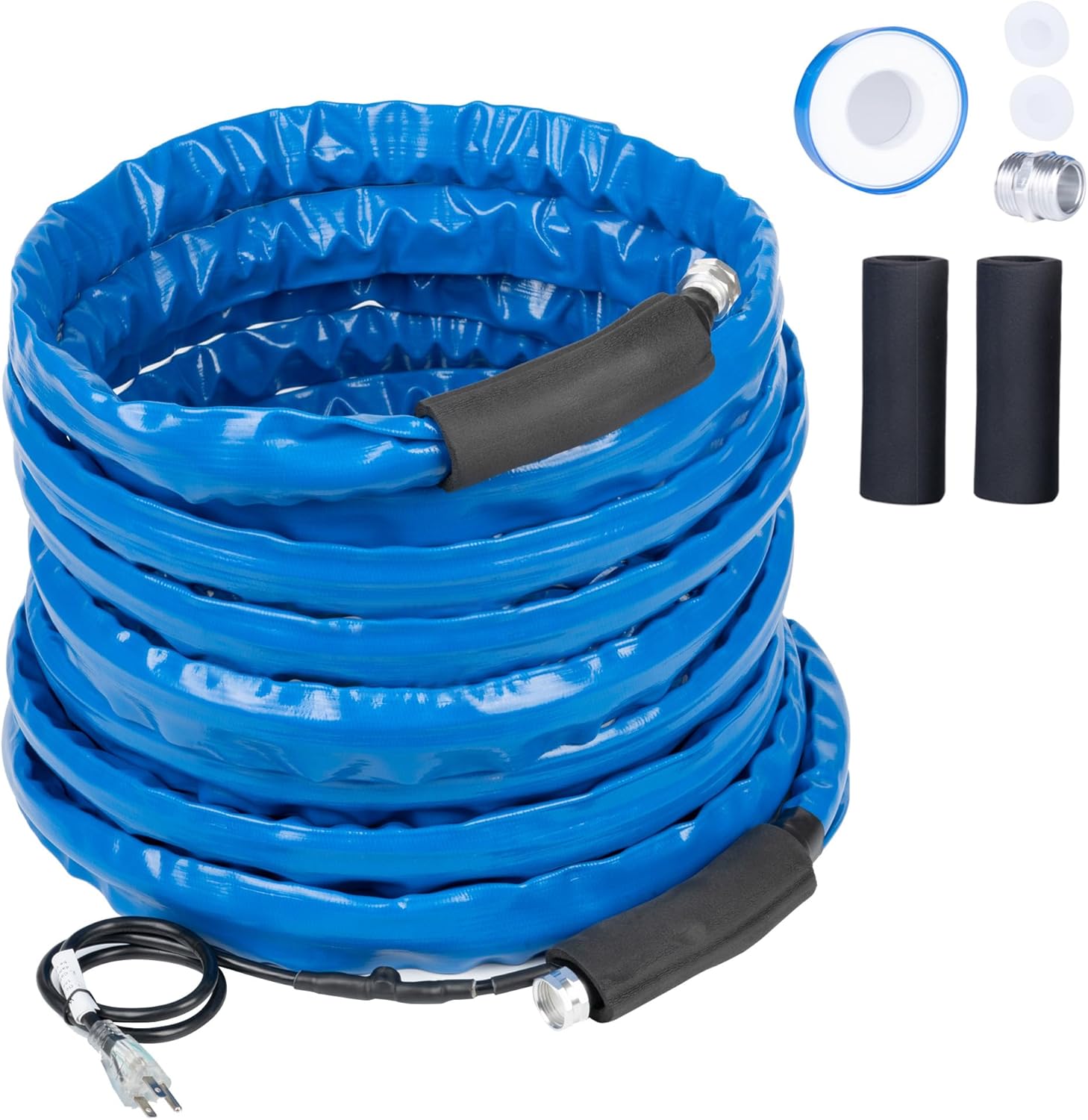50 FT Heated Water Hose for RV, Down to -40°F Freeze Protection Drinking Water Hose 5/8" Inside Diameter Energy Saving Thermostat Garden Hose for RV Travel Camper, Blue