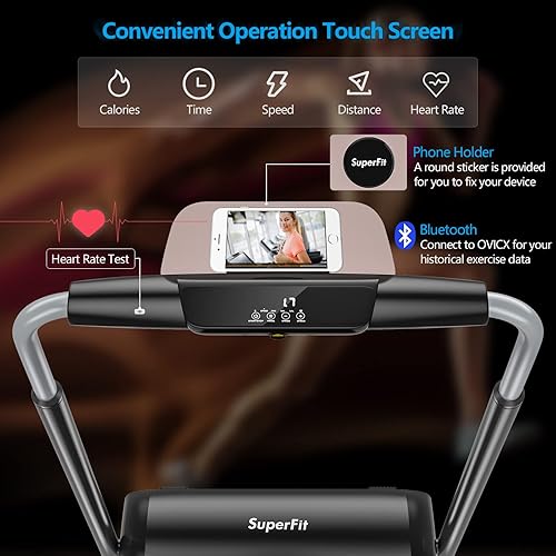 Miniatura 3 de Goplus Cinta de correr plegable de 3.0 HP, caminadora plegable Superfit con pantalla táctil LED, soporte para teléfono, conexión de dientes azules