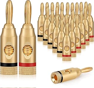 Banana Plug Connectors, SUNJOYCO 24 pcs 24K Gold Plated Banana Speaker Plugs, Open-Screw Type Pin Plugs Speaker Connectors for Speaker Wire Home Theater Audio/Video Receiver Amplifiers Sound Systems