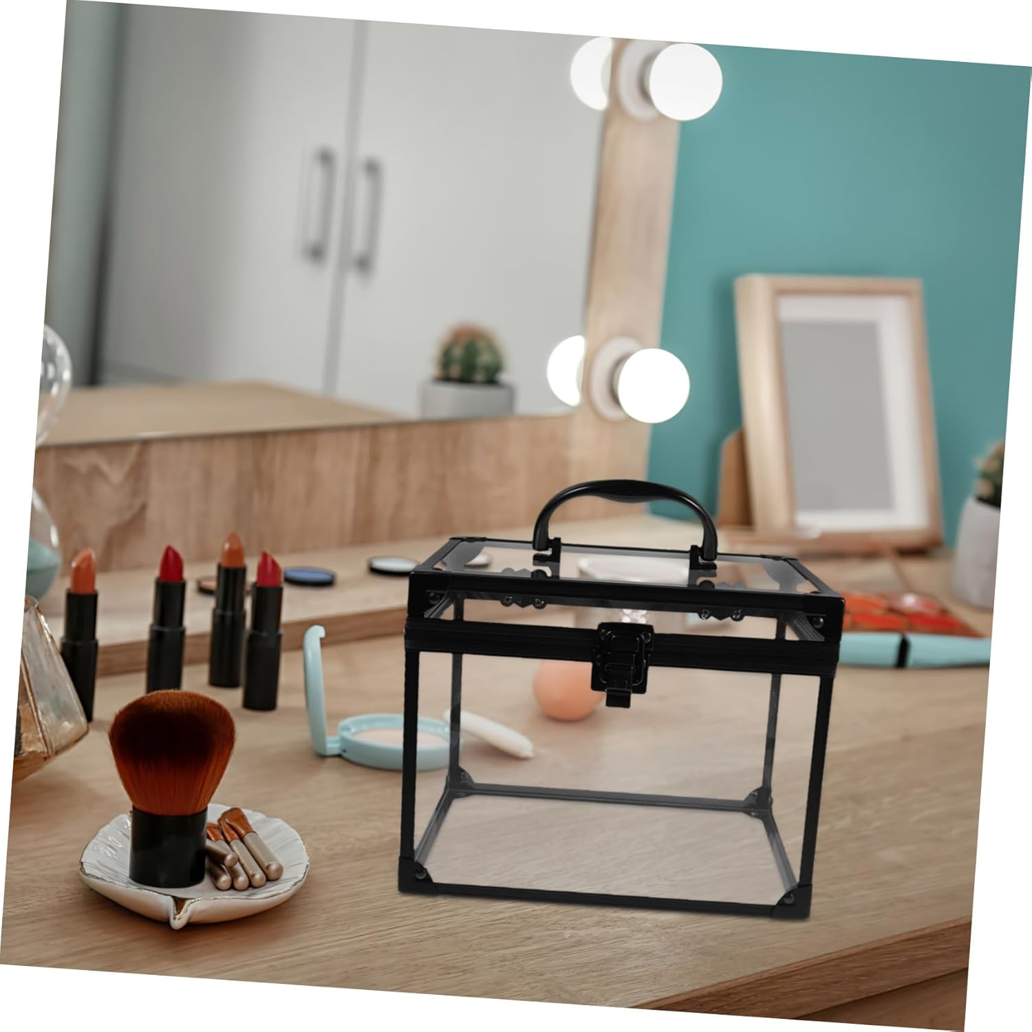 Lockable Jewelry Organizer Travel Makeup Case Transparent Storage Box Earring Ring Holder Key Lock Storage