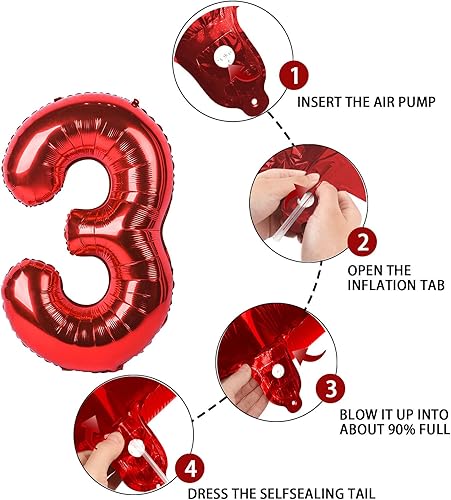Miniatura 3 de Globo de 3 números rojo de 40 pulgadas, globos de tercer grado de Mylar para niños de 3 años de edad, decoración de fiesta de cumpleaños, boda,