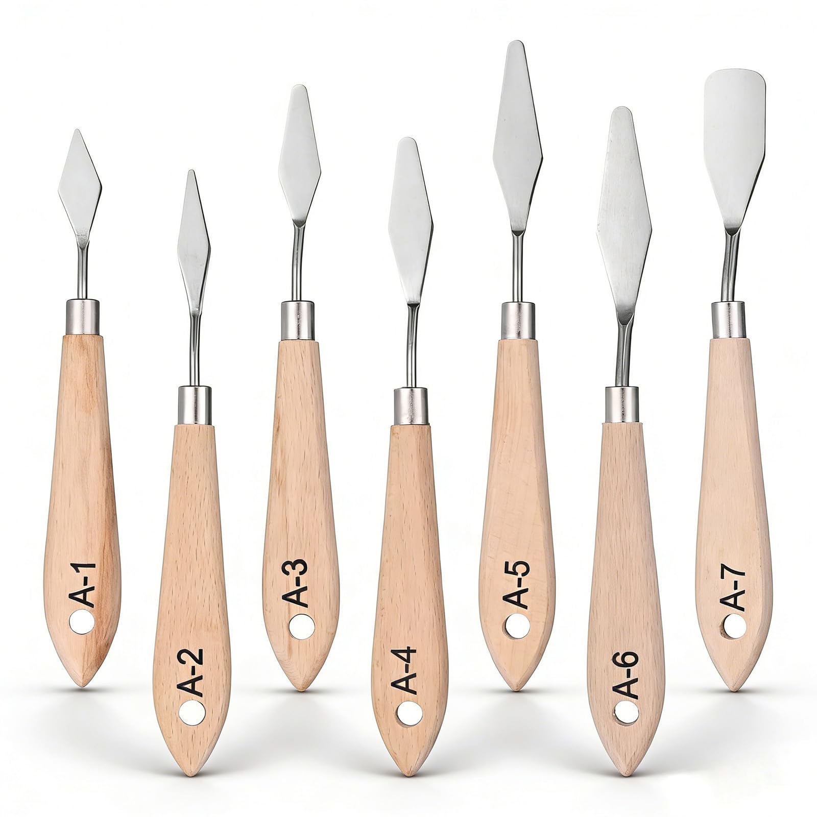 7PCS Palette Knife Painting, Palette Knife Set Stainless Steel Art Palette Knives Wooden Handle Pallet Knife Mixing Scraper for Acrylic Oil Painting