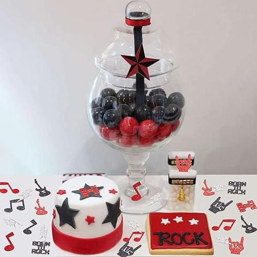 Miniatura 6 de Cheereveal 200 confeti de fiesta Born to Rock, notas musicales rojas y negras, decoraciones de rock & roll, suministros para fiestas temáticas de