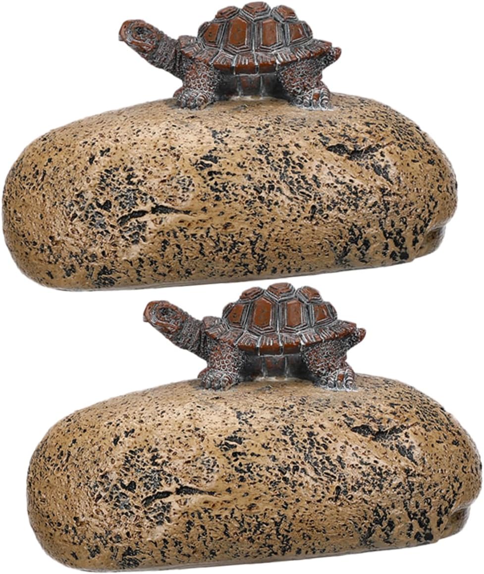 STOBOK 2pcs Fake Rock: Resin Fake Stone Key Box With Realistic Turtle On Rock Shape Design - Secure Storage For For Home Office Use