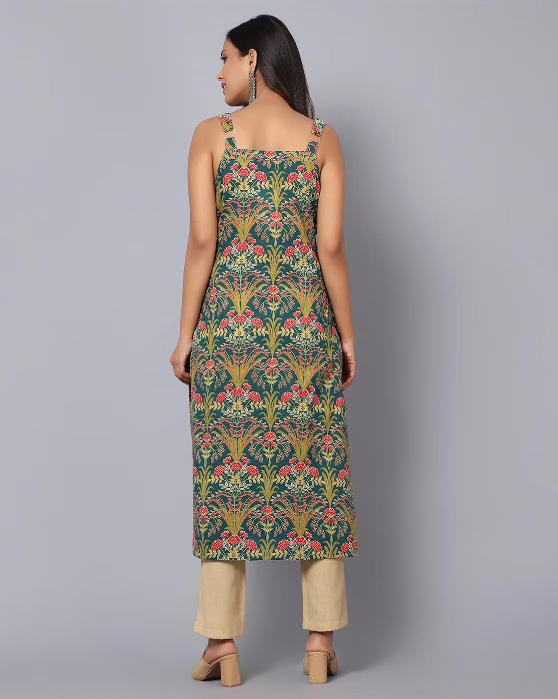 Patlani Women's Cotton Blened Sleeveless Printed Full Stitched Kurti.(K-199) Green
