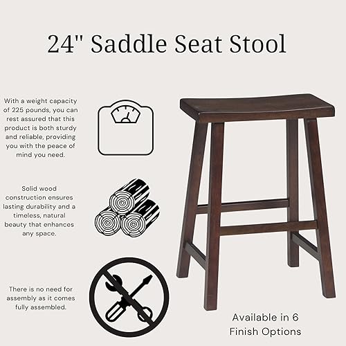 Miniatura 43 de IC International Concepts, Taburete para asiento de sillín-24 pulgadas de alto, madera sólida/real, madera de parawood resistente, Diy, listo para