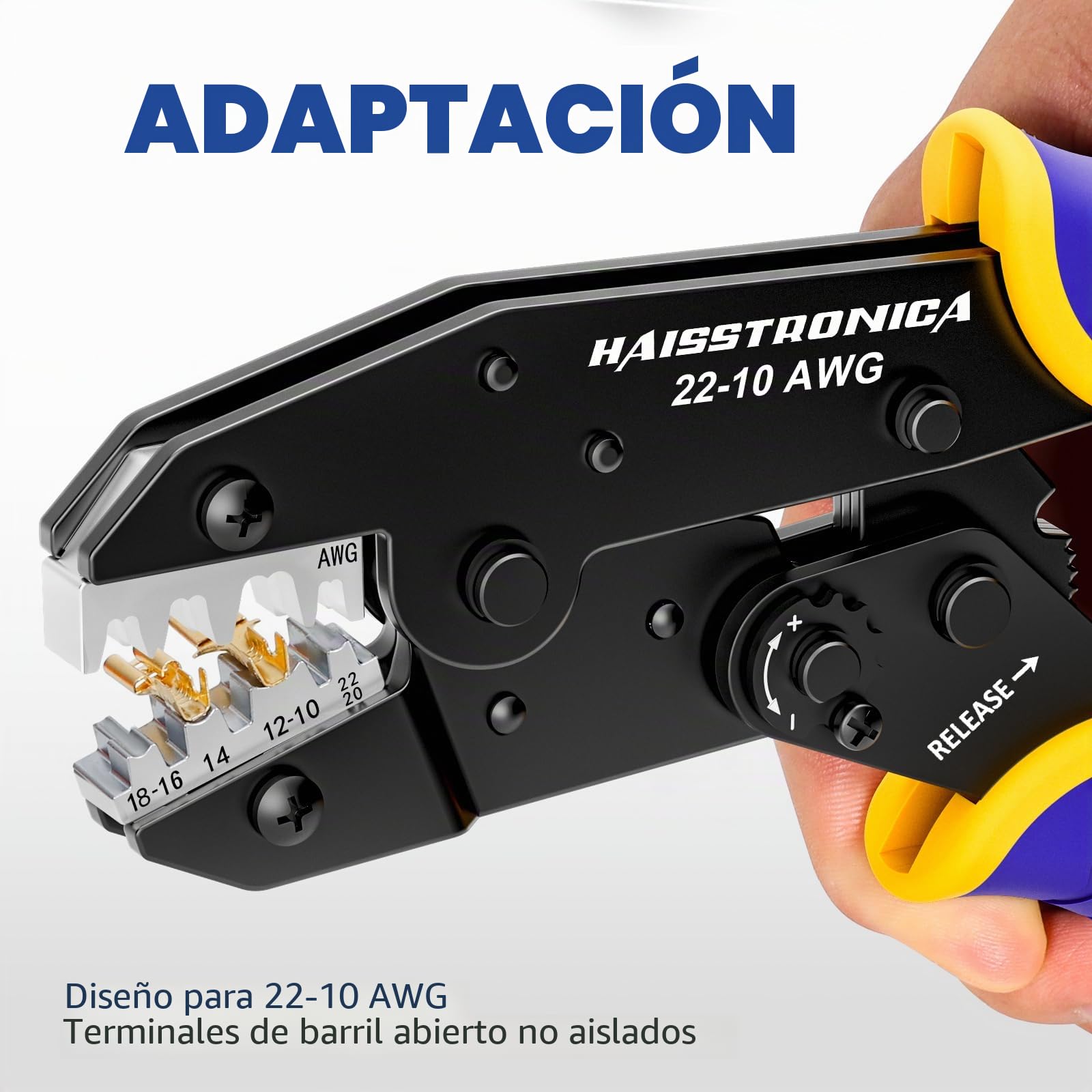 Haisstronica Crimpadora para Terminales Planos 0,5–6 mm² AWG 20–10, Conectores Tipo Spade, Alicate de Crimpado