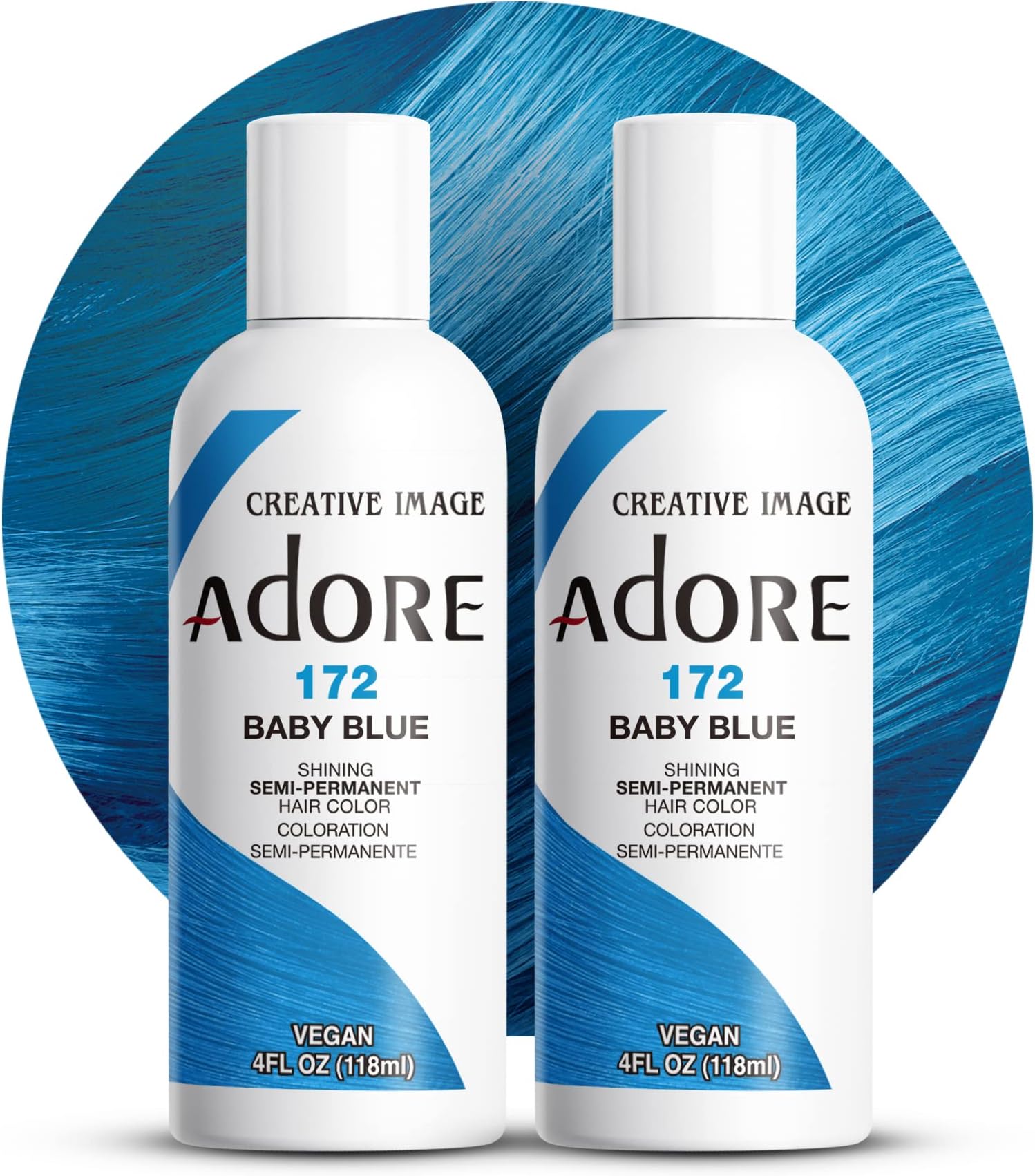 Semi Permanent Hair Color (172 Baby Blue) (2 Pack) | Vegan & Cruelty-Free Blue Hair Dye | No Ammonia, No Peroxide, No Alcohol | 4 Fl Oz