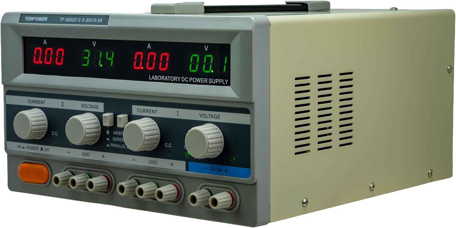 Tekpower TP3003D-3 Digital Variable Triple Outputs Linear-Type DC Power Supply, 0-30 Volts @ 0-3 Amps
