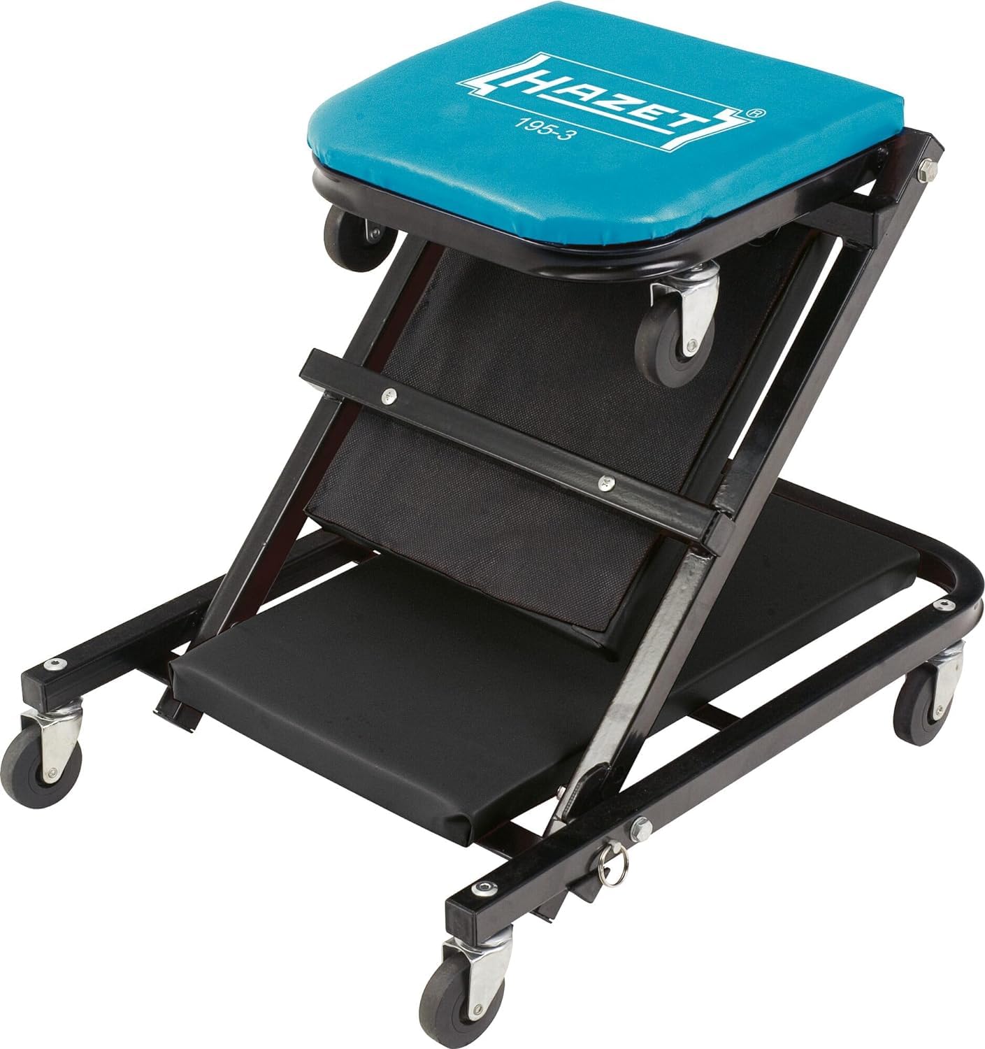 Hazet Banco rodante 195-3, Carro de taller con asiento y función reclinable, 6 ruedas para una capacidad de carga de hasta 150 kg, tapizado para trabajar cómodamente en el automóvil