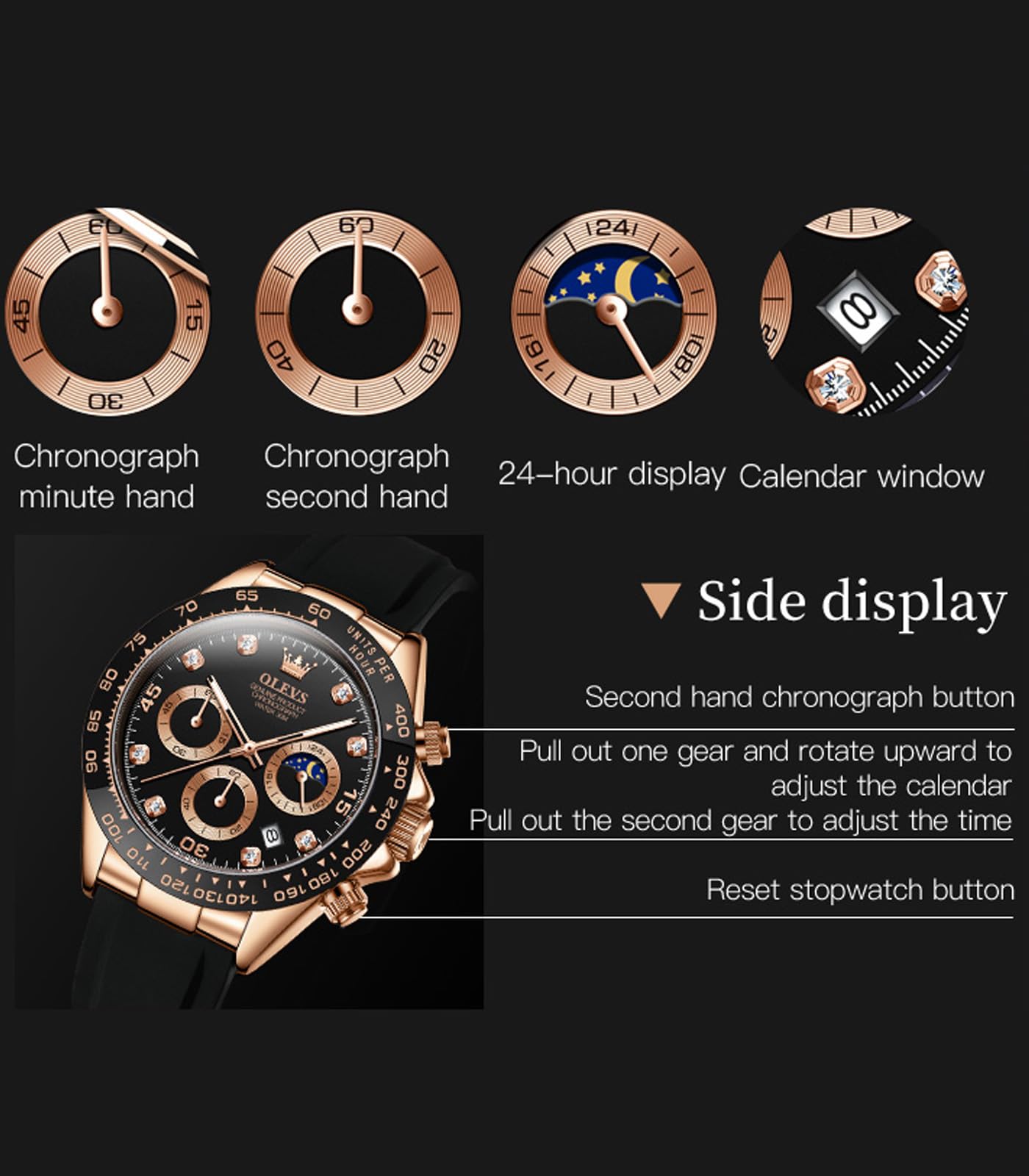 OLEVS Herren Chronograph Quarz Uhren, Leuchtende Uhren für Herren, Mode, Freizeit, Kleid