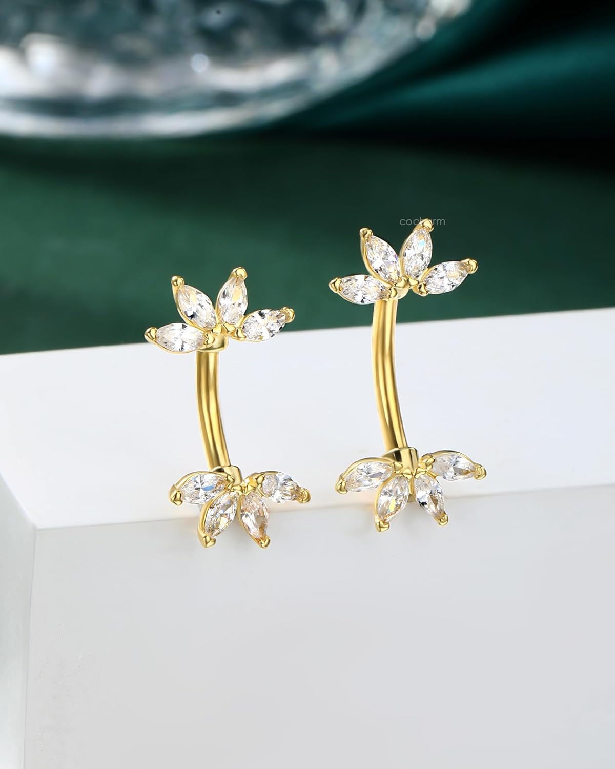 COCHARM Lotus Both Ends Belly Button Rings 14G Unique Belly Button Piercing Cute Belly Navel Piercing Jewelry - Image 4