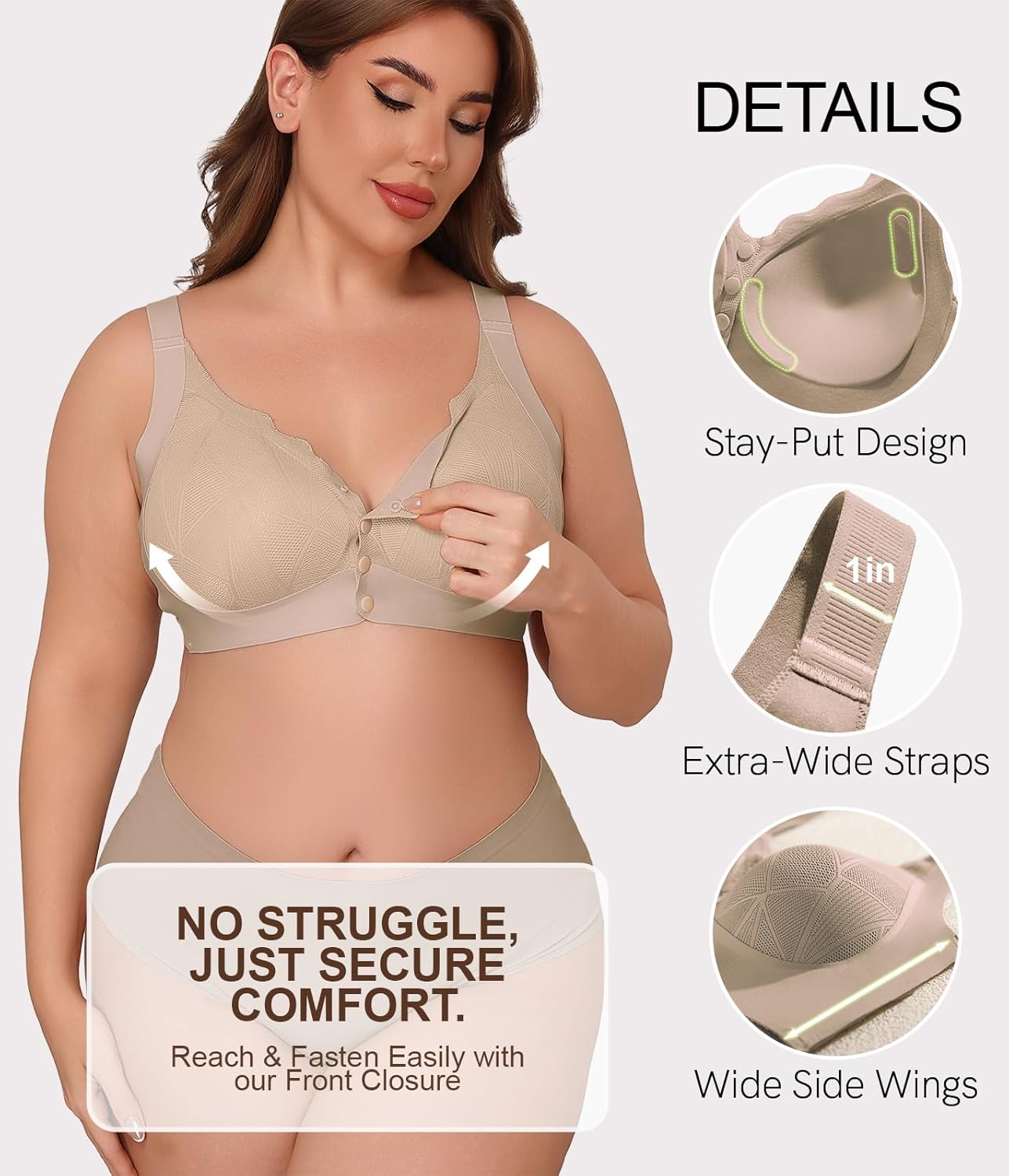 Lastshe Women Plus Size Front Closure Lace Seamless Bras Full Coverage Comfort Support Bralette Everyday Bra No Underwire - Image 3