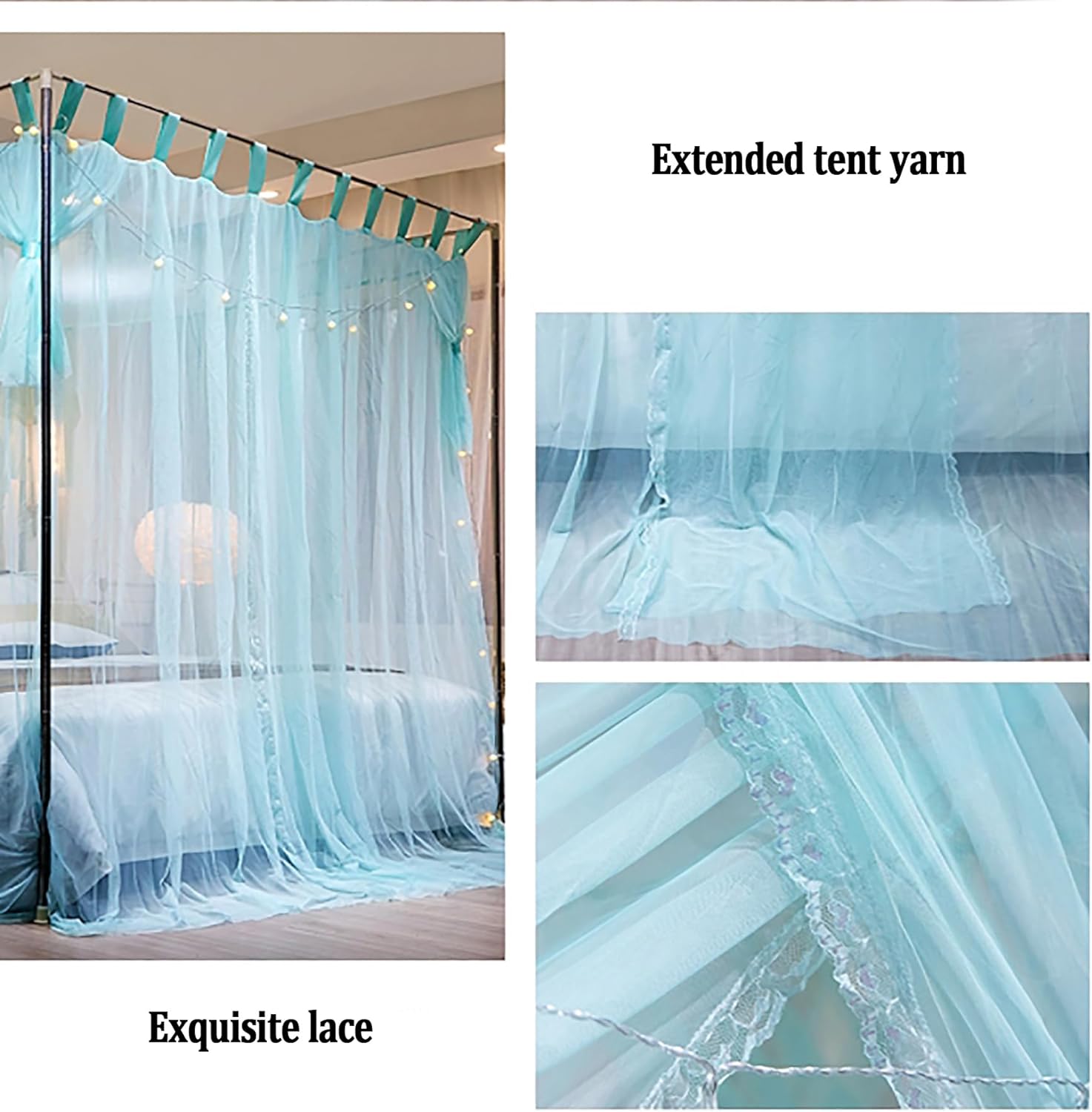 Luxurious Cozy Drape Bed Netting Canopy Frame Mosquito Net Bed Frame Curtain Brackets 4 Corners Canopy Bed Frame for Bedroom,Red,Full