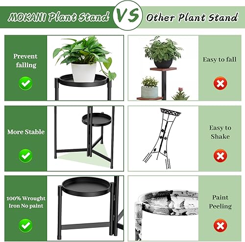 Miniatura 5 de MOKANI Soporte de metal para plantas para interiores y exteriores, para múltiples plantas, estante esquinero plegable de 3 niveles, soporte alto