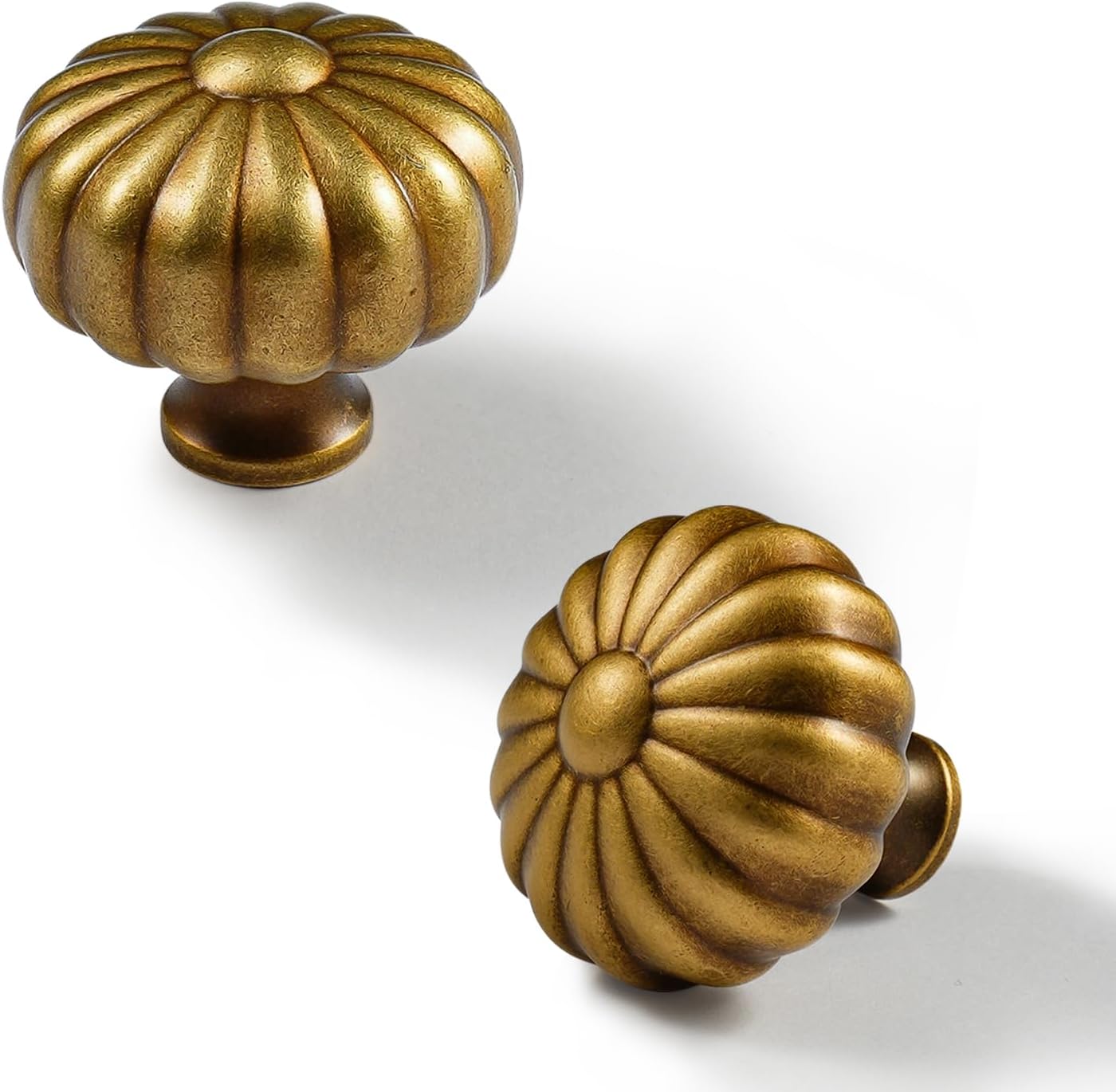 4 Pack 1-1/3 Inch Pumpkin Shape Knob Antique Brass Cabinet Kitchen Drawer Dresser Hardware Pull Handle Vintage Copper Yellow Bronze Knobs, S