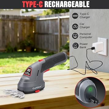 Cordless Grass Shear & Hedge Trimmer, 2 in 1 Handheld Bush Trimmer, 8V Electric Shrub Trimmer/Grass Cutter with Type-C Cable and Rechargeable Lithium-Ion Battery