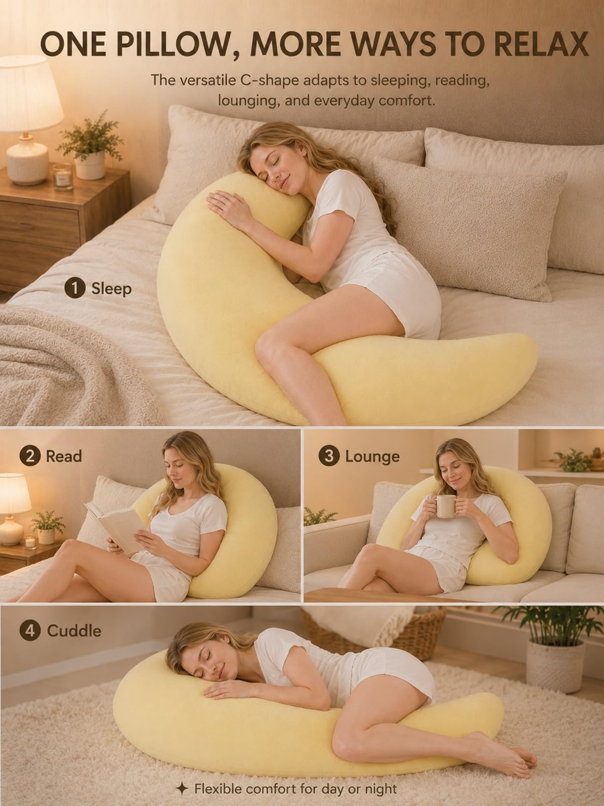 Generico Cuscino per il Corpo, Cuscino Gigante a Forma di Luna per Chi Dorme sul Fianco,Morbido Guanciale Body Per Diurno Notturno Sonno Dormitorio Divano Camera Casa