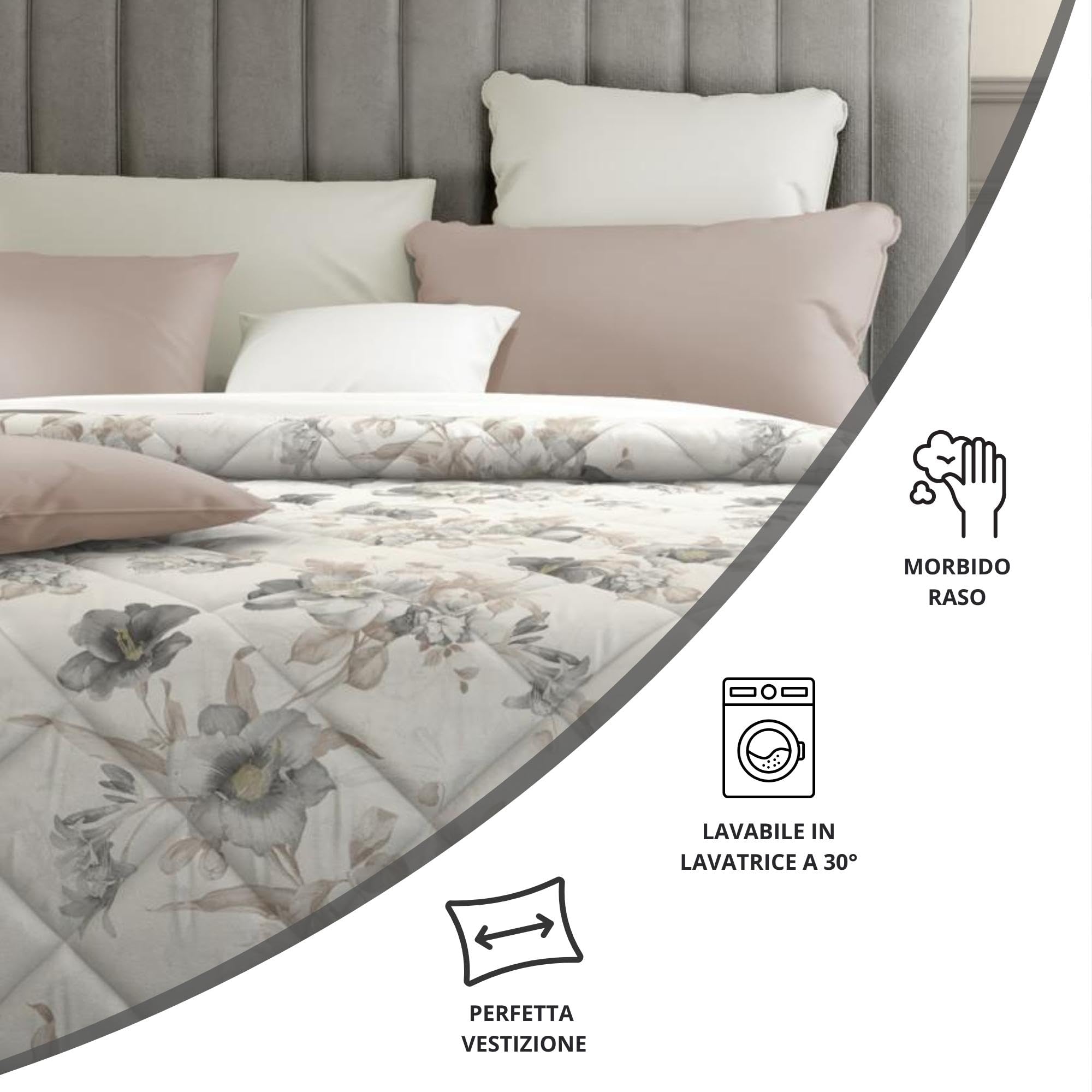 MAXIME MAISON - Piumone Matrimoniale Invernale 260x260cm, Trapunta Invernale Matrimoniale (350gr/mq) Coperta Calda in Raso di Cotone Satin, Copriletto per Stagioni Fredde, Made in Italy
