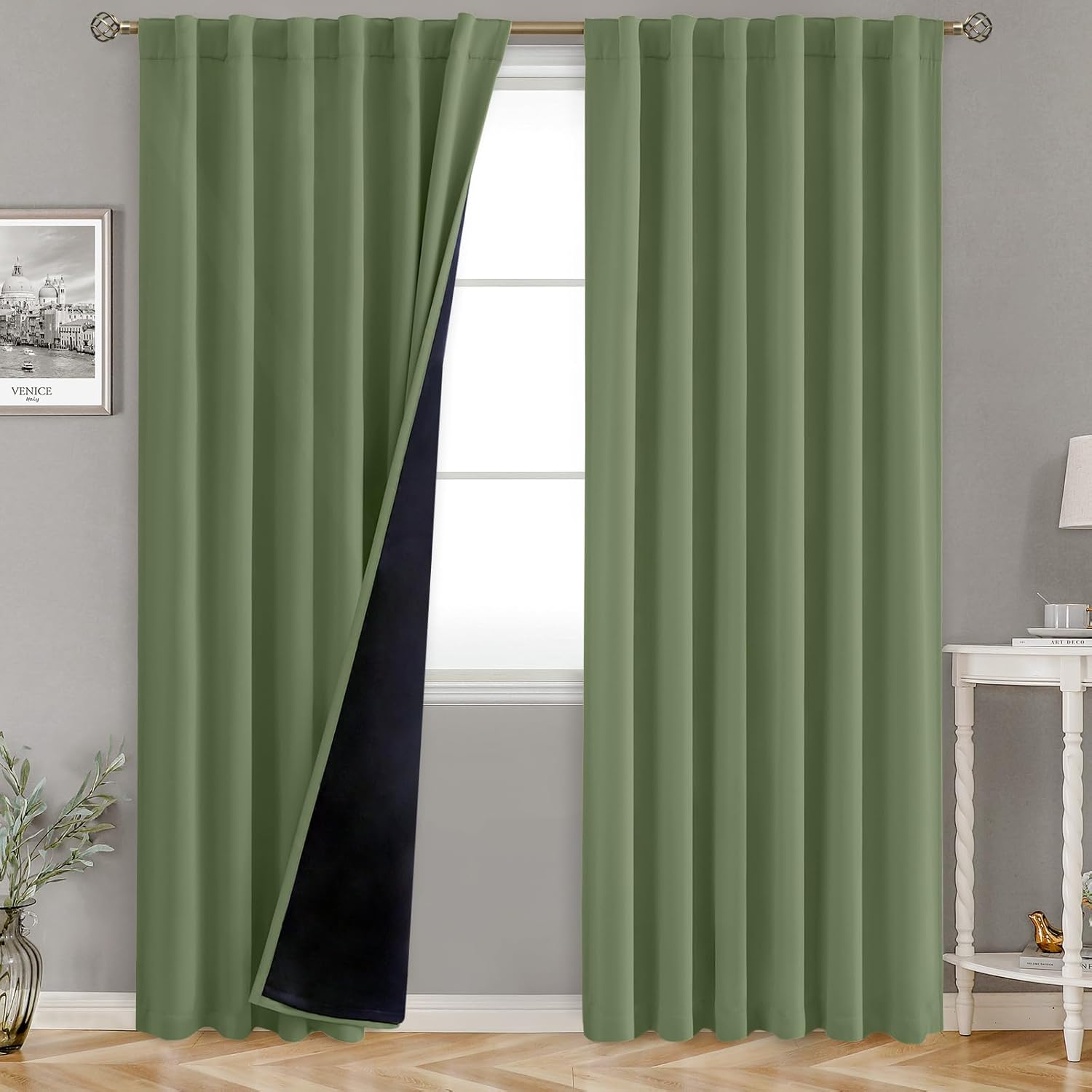 BGment Full Blackout Curtains with Thermal Insulation Liner Curtains 90 Inches Long, Rod Pocket and Back Tab Double Layer Room Darkening Window Curtain for Bedroom(52 x 90 Inch, 2 Panels, Grass Green) 52"W x 90"L (Pack of 2) Grass Green