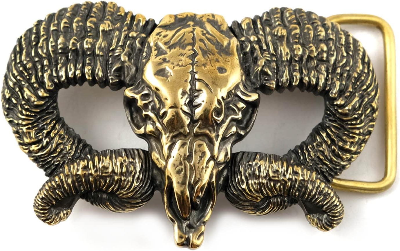 Ram Skull solid brass belt buckle, Handmade Bighorn wild west buckle, Mouflon tribal Trophy Skull belt buckle for leather belt, unisex gift