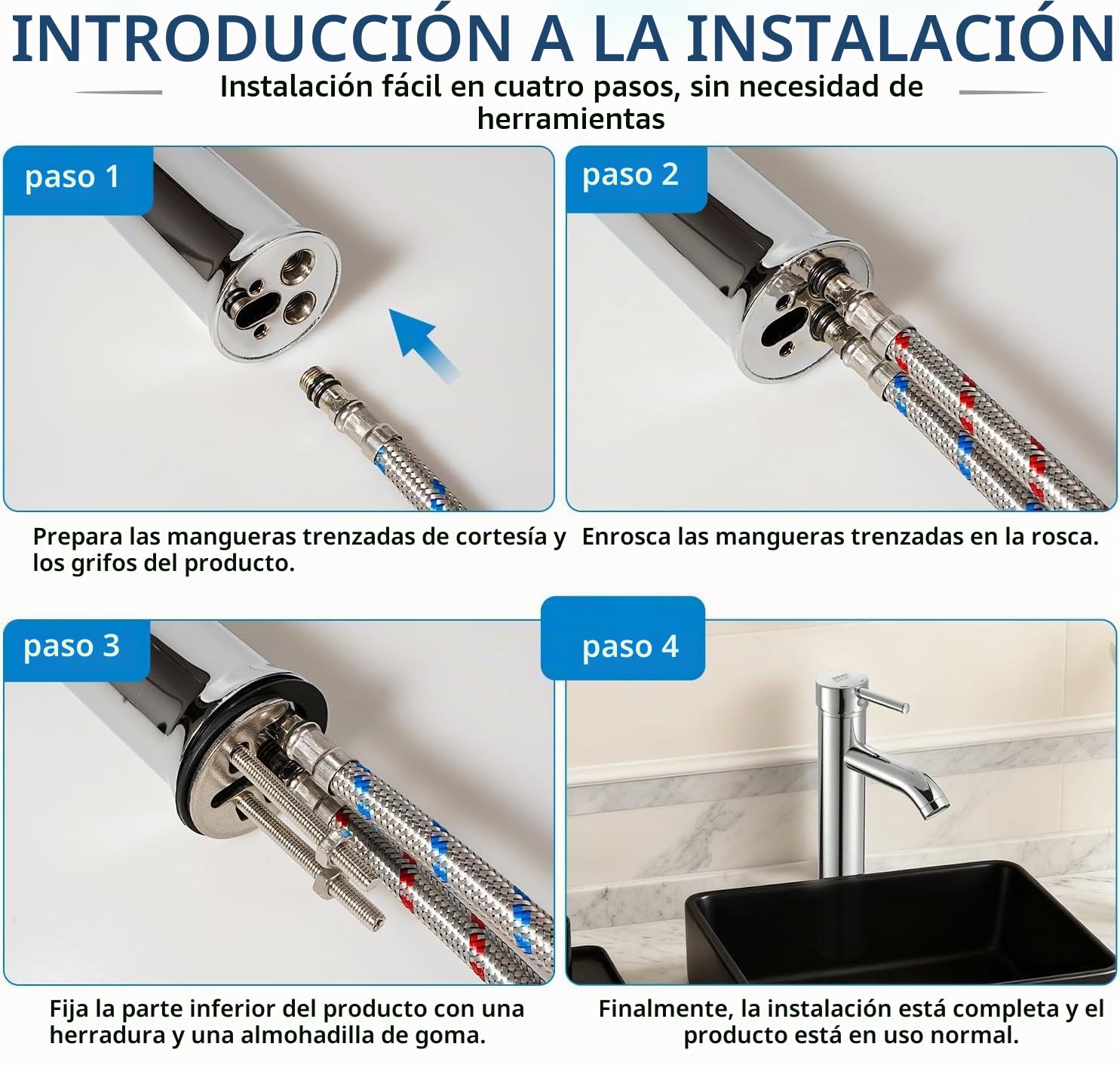 SOLVEX Grifo Alto Lavabo, Grifo Monomando lavabo Caño, Grifos para Lavabos de Baño Acero Inoxidable Cromado, Grifo de Lavabo, Agua Fria y Caliente Disponible, SF-11801