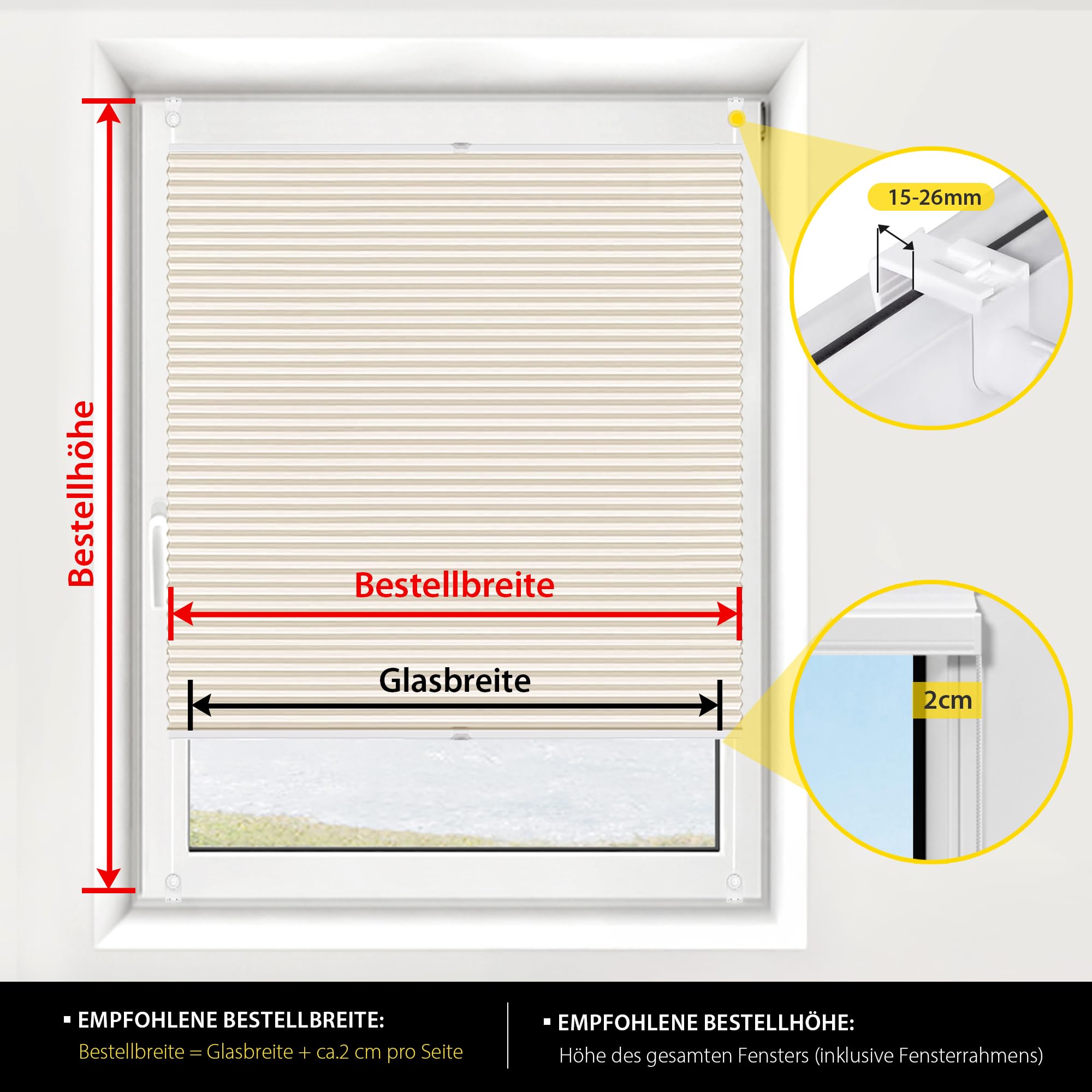 Jalousiescout Klemmfix Tende Plissettate a Nido d'Ape Senza Foratura, 40x140cm, grigio, Termiche Oscuranti, Protezione Sole/Privacy/Calore per Finestre e Porte