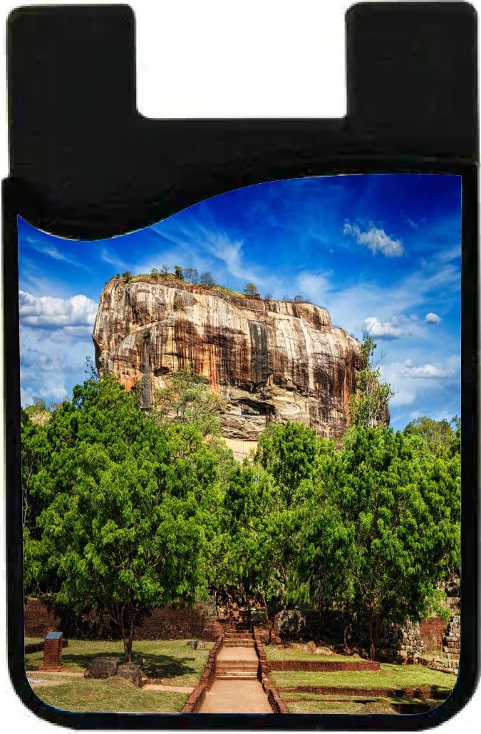 Island Gifting Neoprene Stick-on ID Card Holder for iPhone/Galaxy/Google Android Cases Featuring Image of Sigiriya Rock in Sri Lanka, Sri Lankan Landmark