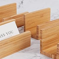 Vista 4 de OLYCRAFT Soporte para tarjetas de visita de escritorio de madera de bambú para escritorio, soporte de tarjetas de visita de bambú natural para mesas