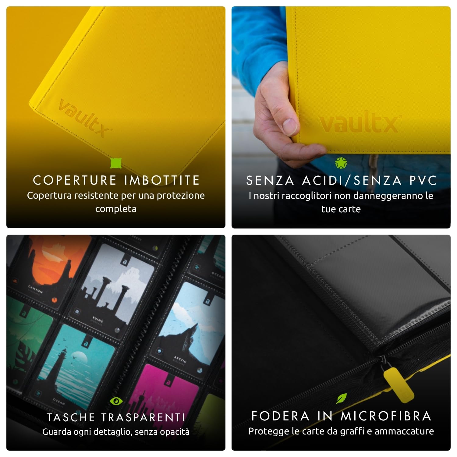 Vault X Raccoglitore Per Carte Da Collezione A 4 Tasche Con Cinturino, 160 Carte, Formato Standard, 20 Pagine A Caricamento Laterale, Raccoglitore Per Giochi Di Carte Collezionabili, Sport, TCG (Nero - Foto 2