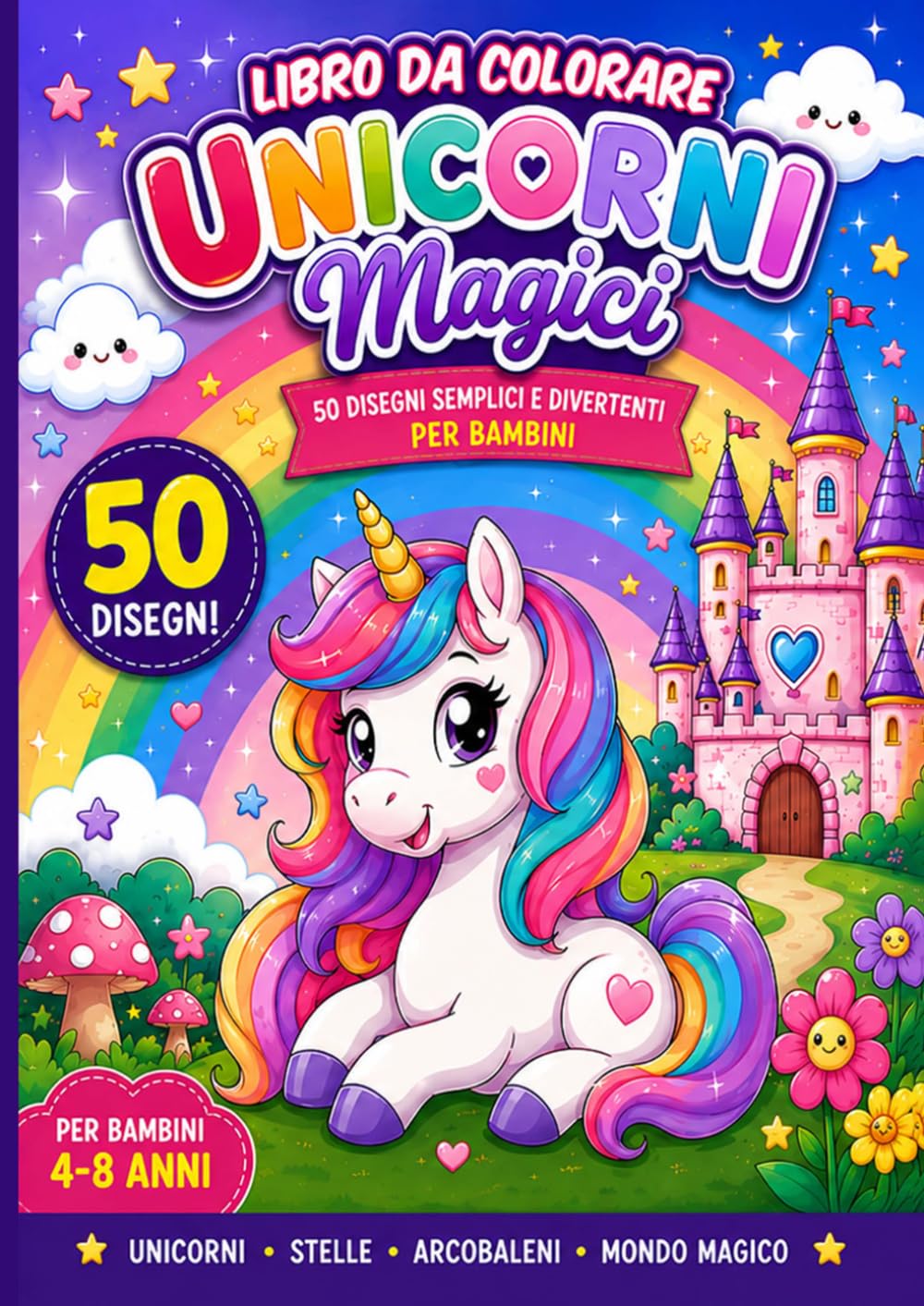 Libro da Colorare Unicorni Magici: 50 Disegni Semplici e Divertenti per Bambini – Animali Fantastici, Stelle e Arcobaleni